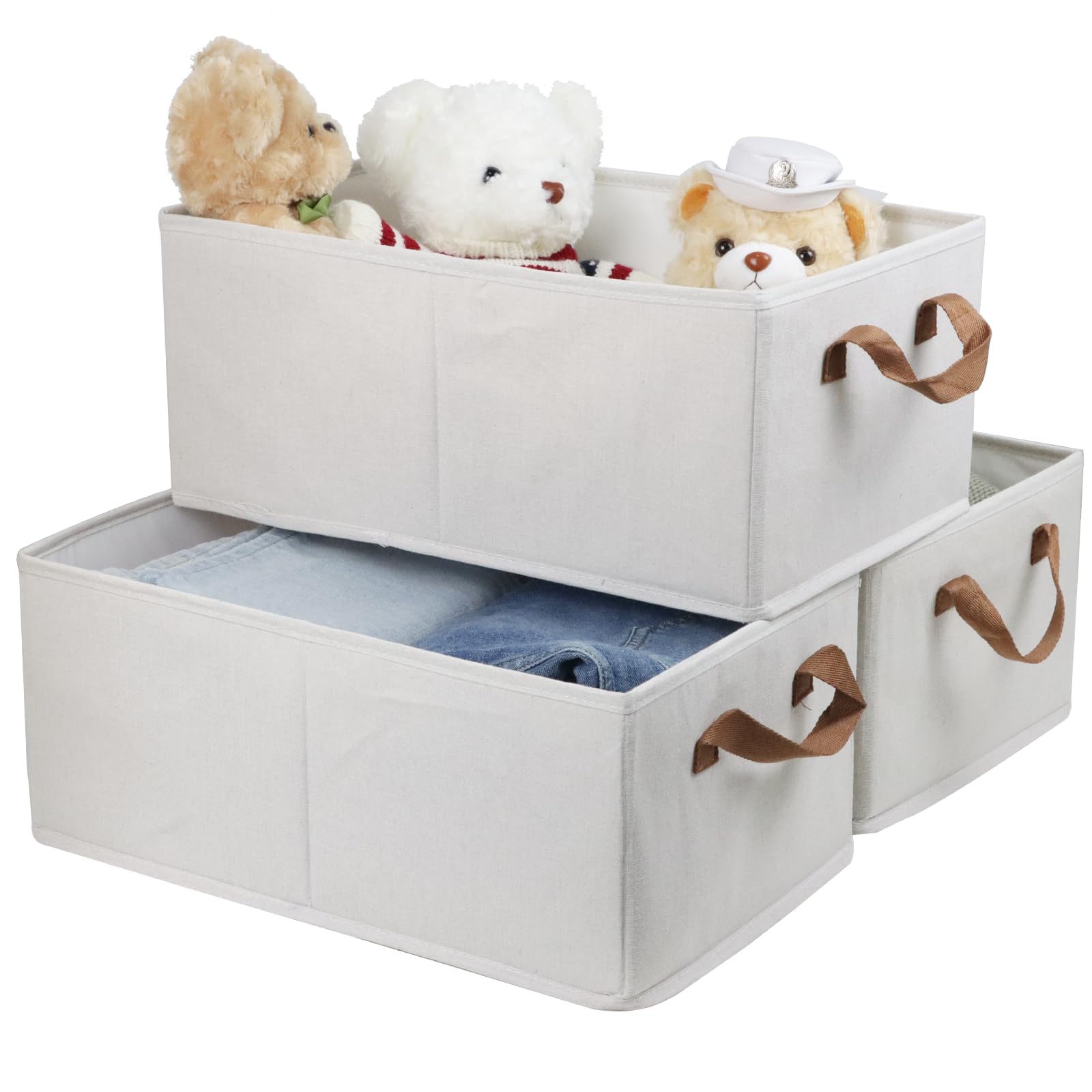Pack Of 3 Large Capacity Storage Bins Closet Organizer System, Sturdy Foldable Storage Boxes For Organizing Clothing, Sheets, To